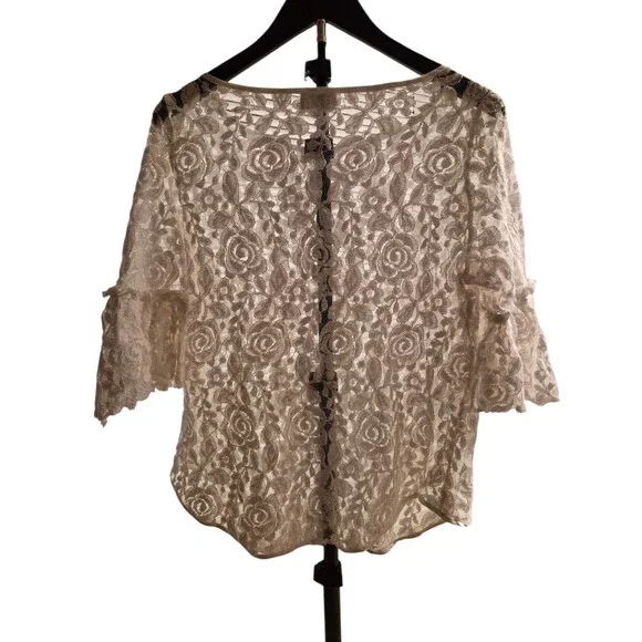 VTG Adore M Top Sheer Roses Floral Ruffle Romantic Grunge 90's Y2K - Picture 2 of 6